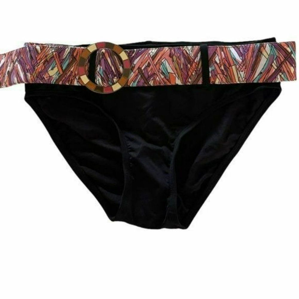Captives Black Printed‎ Belted Bikini Bottoms Size M New